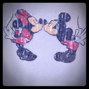 Mickey Kissing Minnie Sheer Sequin Sweater M